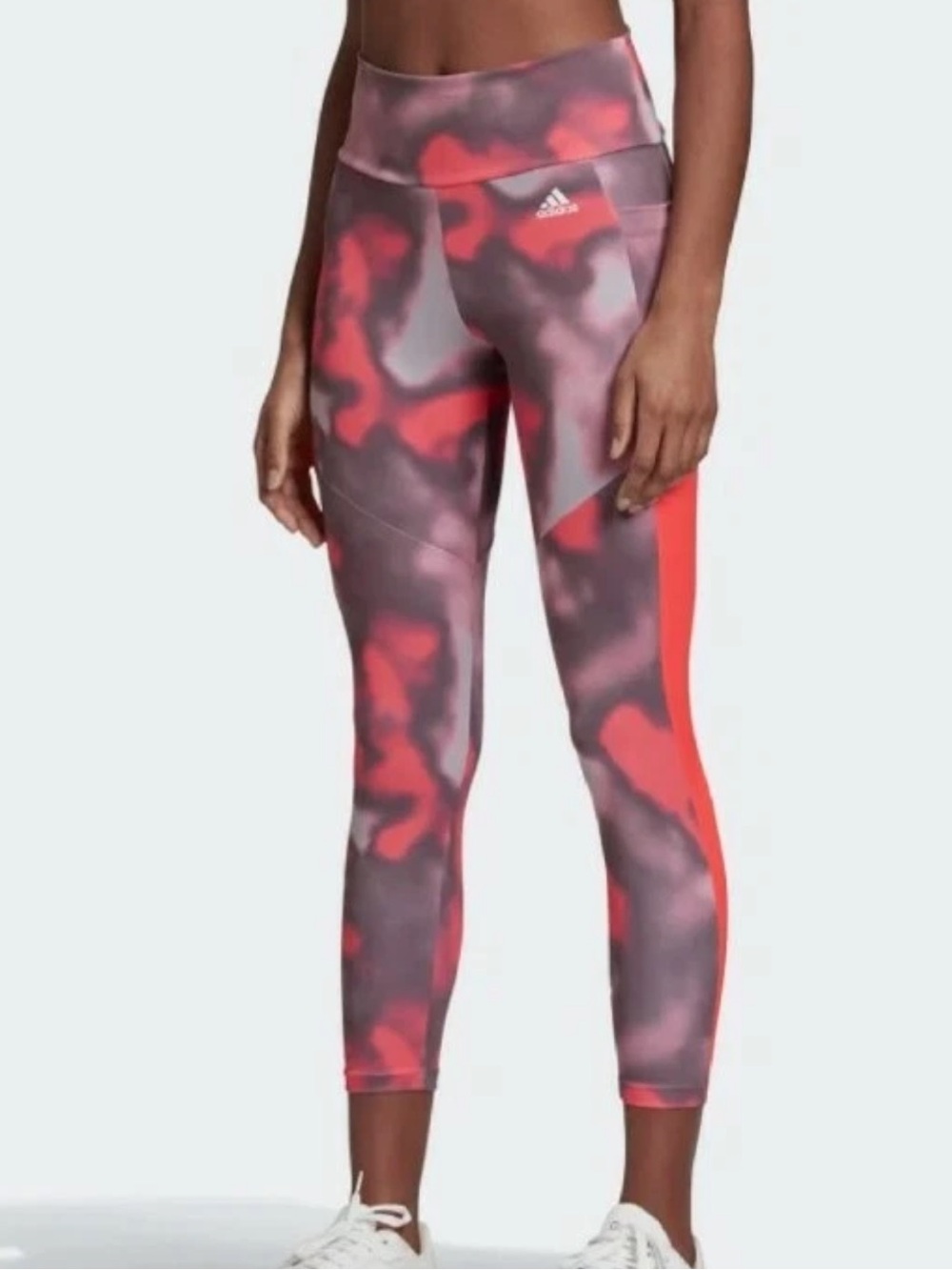 NWT Adidas Designed To Move Allover Print 7/8 Leggings Pink/White/Purple Sz S